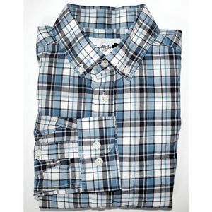 Goodfellow & Co. Size S Slim Fit Plaid Long Sleeve Button Down Shirt Blue White